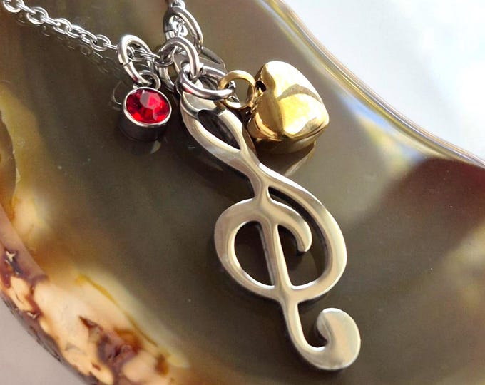 Music Note Urn Necklace: Stainless Steel Cremation Jewelry with Birthstone Charm | Ashes Keepsake Pendant