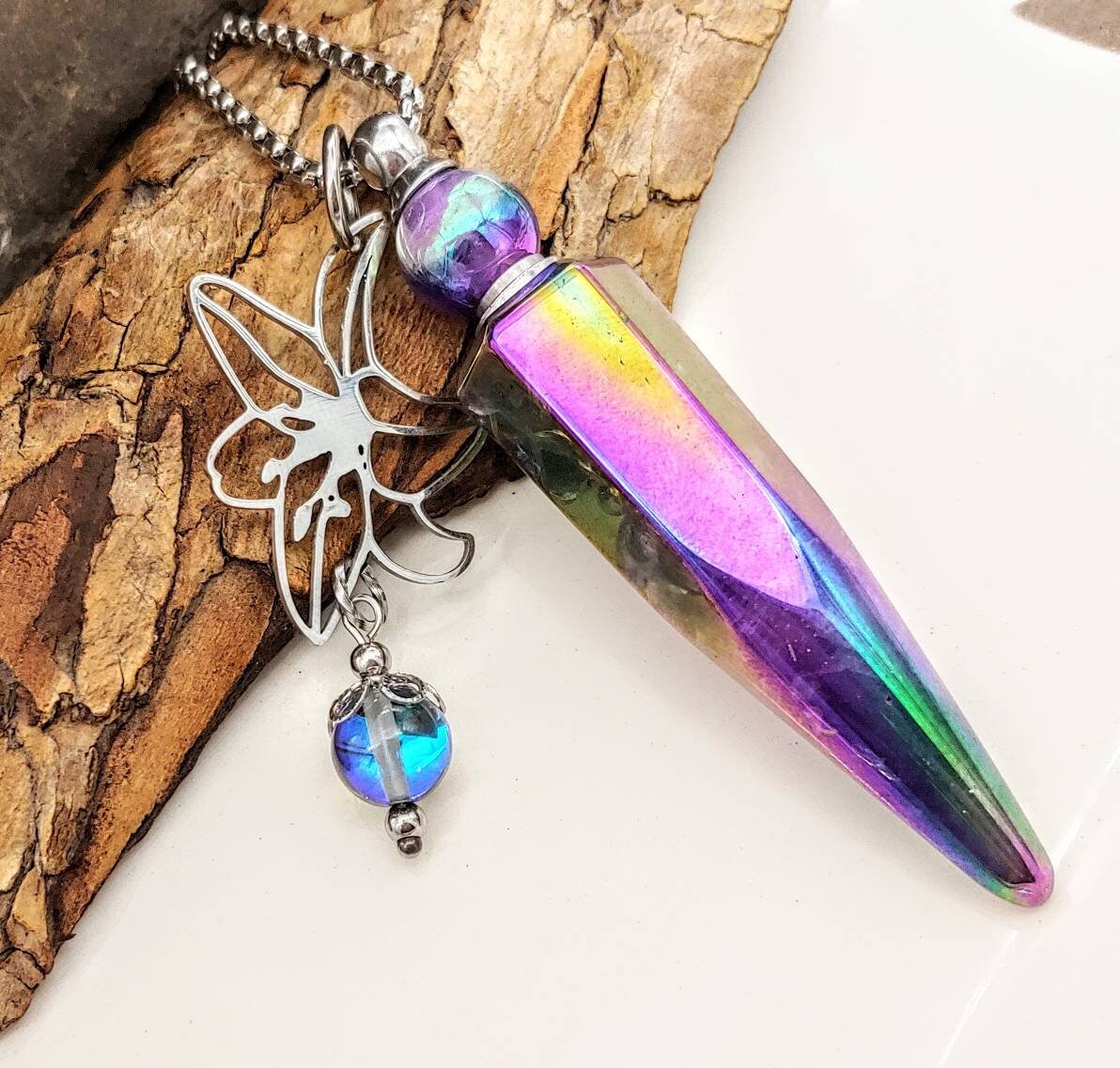 Mystic Aura Amethyst Crystal Urn Pendant Cremation Urn Jewelry