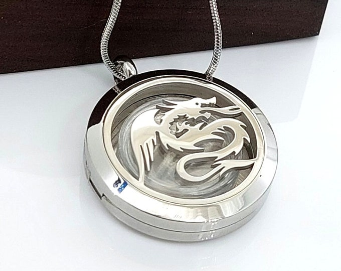 Dragon Locket | Dragon Urn Necklace or Hair Locket | Ashes Jewelry | Keepsake Jewelry Gifts | Memorial Cremation Jewelry for Men or Women