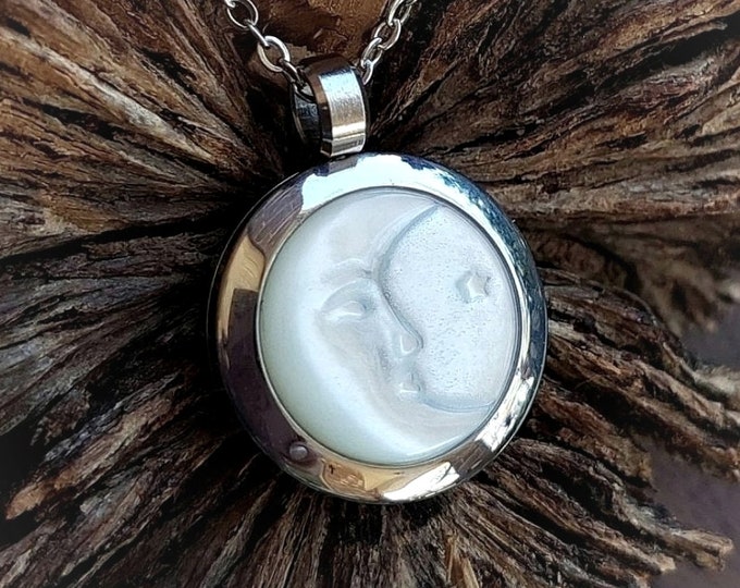 Mother of Pearl Moon Locket | Urn Necklace | Cremation Jewelry for Ashes, Lock of Hair | Urn Jewellery | Keepsake Ashes Pendant for Cremains