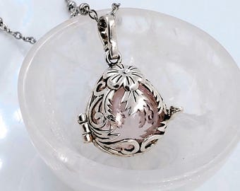 Floral Teardrop Locket for Ashes, Urn Necklace, Pale Pink Glass Cremation Jewelry, Glass Pendant