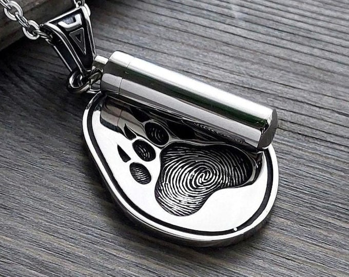 Bear Paw Memorial Jewelry Urn Necklace for Men | Dog Urn Cremation Jewelry for Ashes | Paw Keepsake Jewelry Pendant | Sympathy Gift