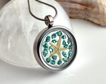 Real Starfish Locket Necklace | Memorial Ashes Keepsake | Cremation Urn Jewelry | Beach Sand Urns