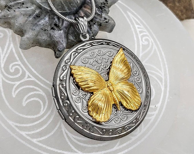 Large Gold Butterfly Urn Locket Necklace for Cremation Ashes or Hair Locket | Cremation Jewelry | Keepsake Locket | Memorial Urn Jewelry