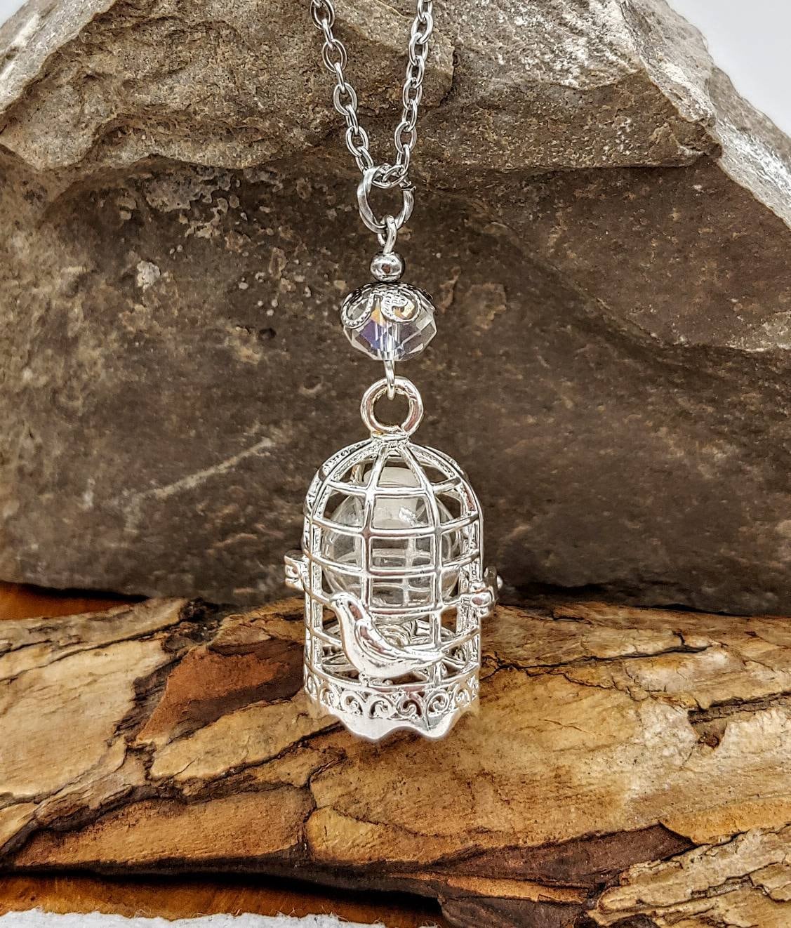 Bird Cage Necklace, Bird Charm