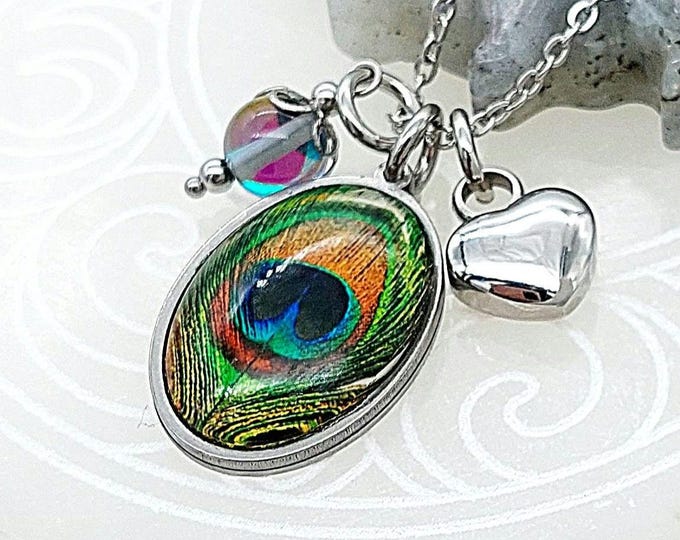 Peacock Pheasant Feather Urn Necklace for Ashes | Cremation Jewelry | Peacock Urn | Fillable Jewelry | Urn Jewelry Pendant for Cremains
