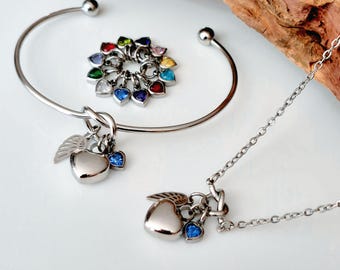 Cremation Jewelry Set for Ashes | Heart Urn Necklace and Bracelet | Womens Memorial Gift | Angel Wing Keepsake (gold/silver stainless steel)