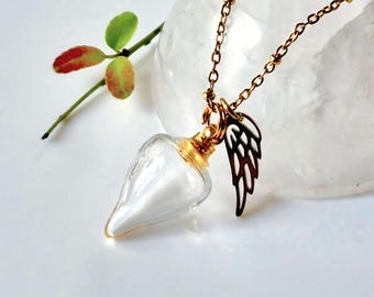 Simple Glass Teardrop Urn Necklace | Cremation Ashes Jewelry, Keepsake Memorial Ash Pendant