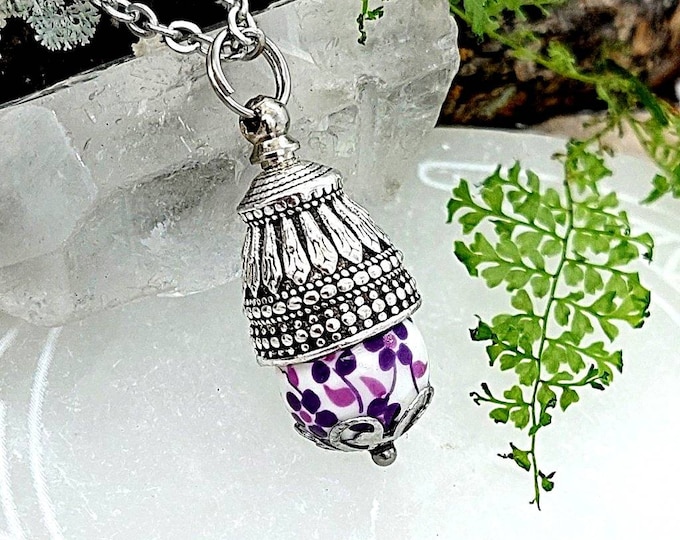 Purple Forget Me Not Flower Urn Necklace for Ashes | Memorial, Cremation Ash Jewelry for Human or Pets | Handmade Urn Jewelry for Cremains