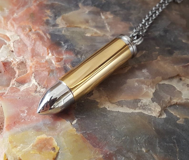 Memorial Jewelry Gold Bullet Urn Necklace Cremation Jewelry for Men Urn Necklace Urn Jewelry Quality Stainless Steel Bullet Urn
