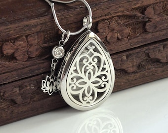 Large Teardrop Locket to Hold Ashes, Locks of Hair  Keepsake | DIY Stainless Steel Cremation Ashes Jewelry | Memorial Pendant w/Birthstone