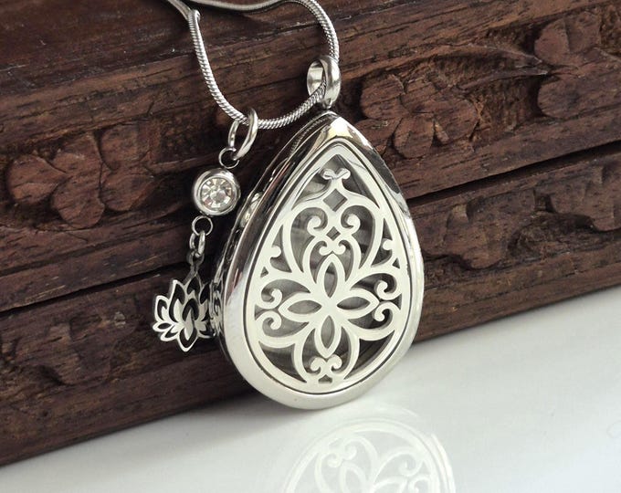 Large Teardrop Locket to Hold Ashes, Locks of Hair  Keepsake | DIY Stainless Steel Cremation Ashes Jewelry | Memorial Pendant w/Birthstone