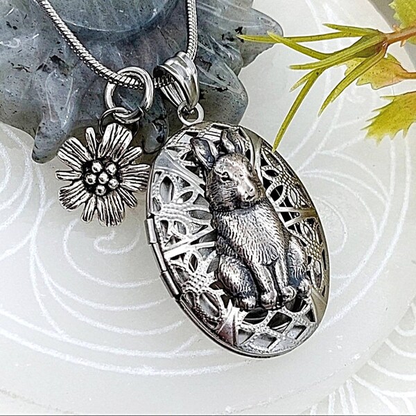 Bunny Rabbit Locket Urn Necklace for Ashes, Fur, Hair | Memorial & Cremation Jewelry | Urn Jewelry for 2 | Keepsake Jewelry Gifts for Her