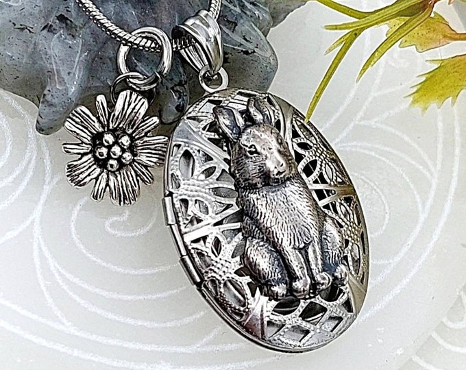 Bunny Rabbit Locket Urn Necklace for Ashes, Fur, Hair | Memorial & Cremation Jewelry | Urn Jewelry for 2 | Keepsake Jewelry Gifts for Her