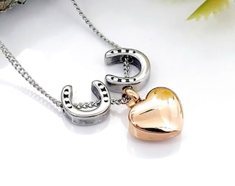 Horseshoe Urn Necklace | Urn Jewellery | Cremation Jewelry for Ashes | Memorial Gifts for Her | Horse Heart Urn Pendant for Cremains