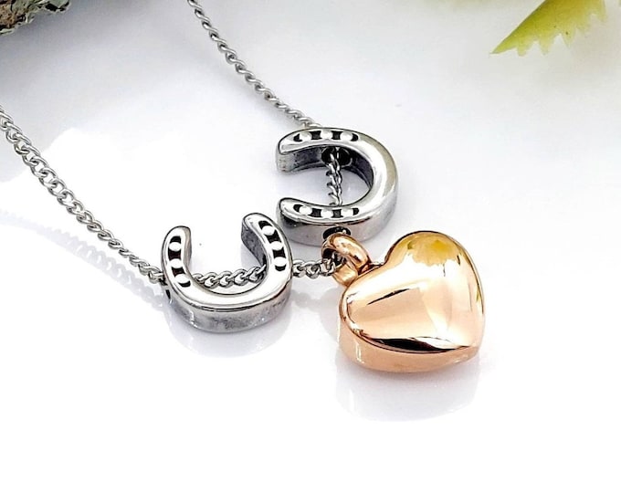 Horseshoe Urn Necklace | Urn Jewellery | Cremation Jewelry for Ashes | Memorial Gifts for Her | Horse Heart Urn Pendant for Cremains