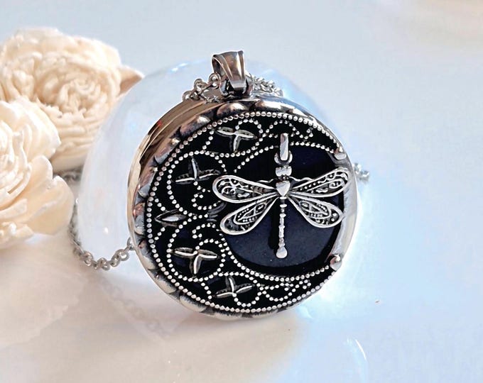 Large Crescent Moon Locket | Celestial Keepsakes, Dragonfly Cremation Ashes Jewelry, Pretty Urn Necklace