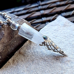 Clear Quartz Crystal Urn Pendant Necklace | Perfume Oil Necklace | Ashes Keepsake | Memorial Cremation Jewelry for human ash or pet ashes