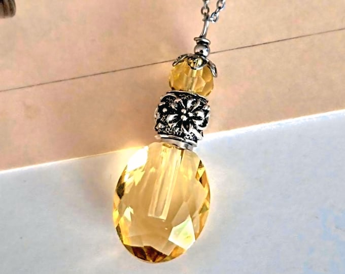 Yellow Crystal Teardrop Urn Necklace | Cremation Ashes Jewelry, Handmade Keepsake Jewellery, Memorial Ash Pendant