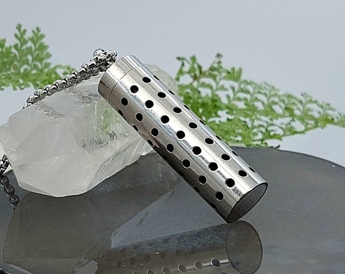 Silver Stainless Steel Cremation Jewelry for Men | Urn Necklace for Lock of Hair or Cremains | Mom, Dad, Cat, Dog Memorial Jewelry for Ashes