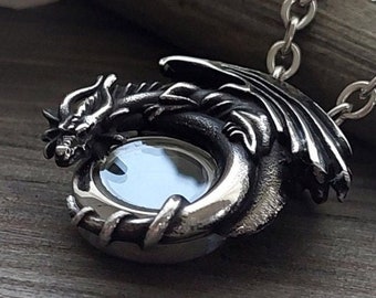 Dragon Locket | Urn Necklace for Ashes, Lock of Hair | Stainless Steel Urn Jewelry for Memorial Ashes | Keepsake Gifts | Cremation Jewelry