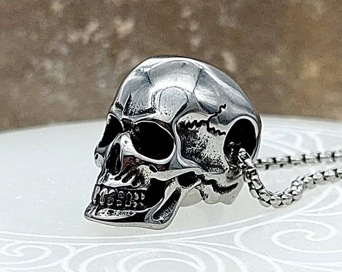 Stainless Steel Skull Cremation Jewelry | Urn Necklace for Men | Memorial Necklace | Skull Urn Jewelry | Small Urn for Ashes | Sympathy Gift