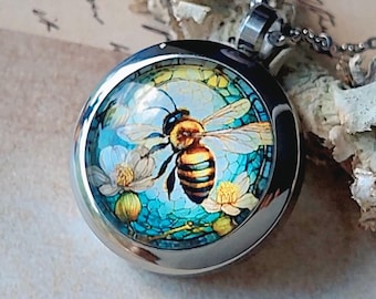 Bumble Bee Keepsake Glass Locket | Cremation Jewelry Necklac, Memorial Pendant, Lock of Hair - Pet Fur - Pet Ashes Jewelry - Human Ashes