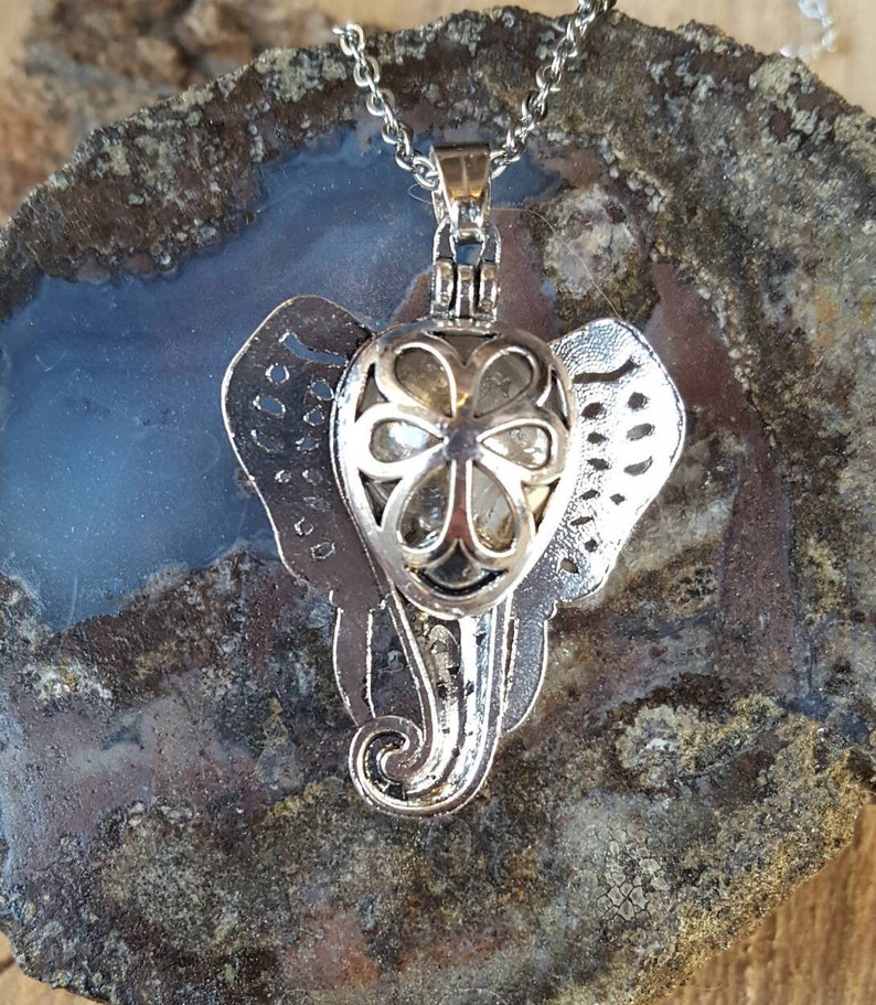 Urn Jewelry Elephant Pendant Ganesh Pendant Antiqued Elephant Keepsake Locket wGlass Orb Urn Locket Elephant Urn Necklace
