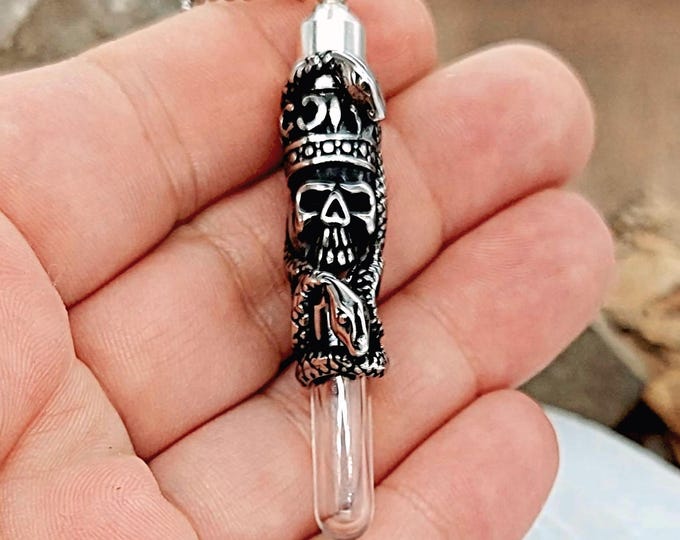 Skull Urn Necklace | Cremation Ashes Jewelry, Memorial Ash Keepsake | Glass Vial Pendant | Whisker keeper