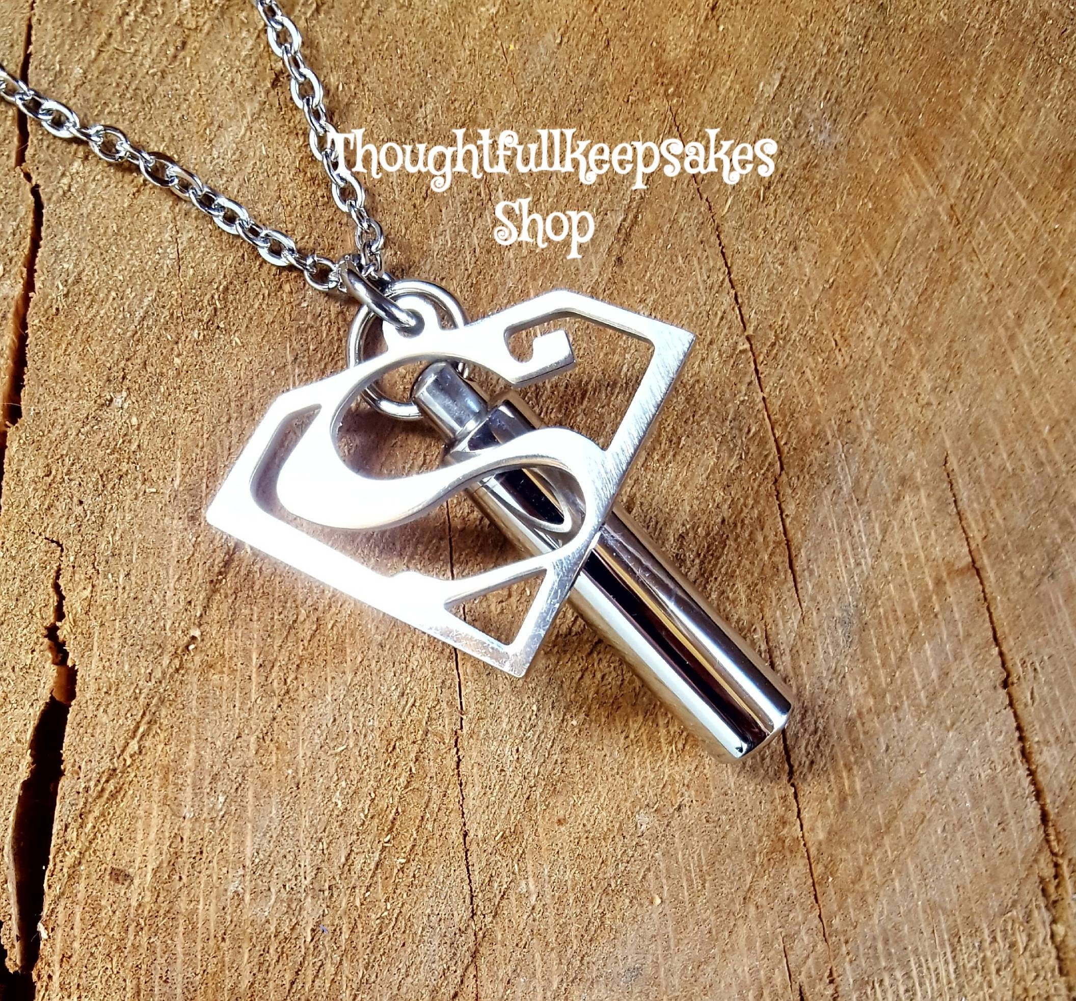 Steel Superman Cremation Urn Pendant Memorial Necklace Cremation Jewelry For Men Superman Urn Necklace Super Hero Urn Jewelry Mourning