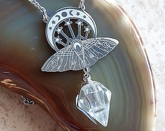 Luna Moth Urn Necklace | Cremation Ashes Jewelry, Moon Phases Memorial Jewellery, Butterfly Keepsake Urn Pendant