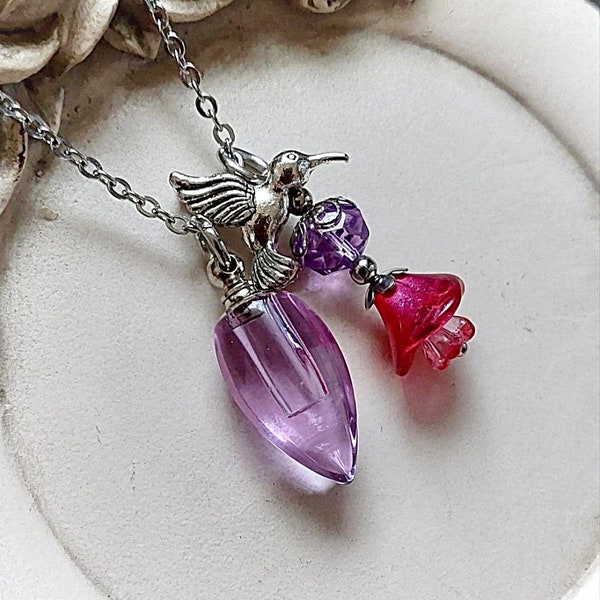 Hummingbird Keepsake Urn Necklace for Ashes | Cremation Jewelry Necklace | Lavender Urn Pendant | Urn Jewelry | Memorial Ashes Jewellery