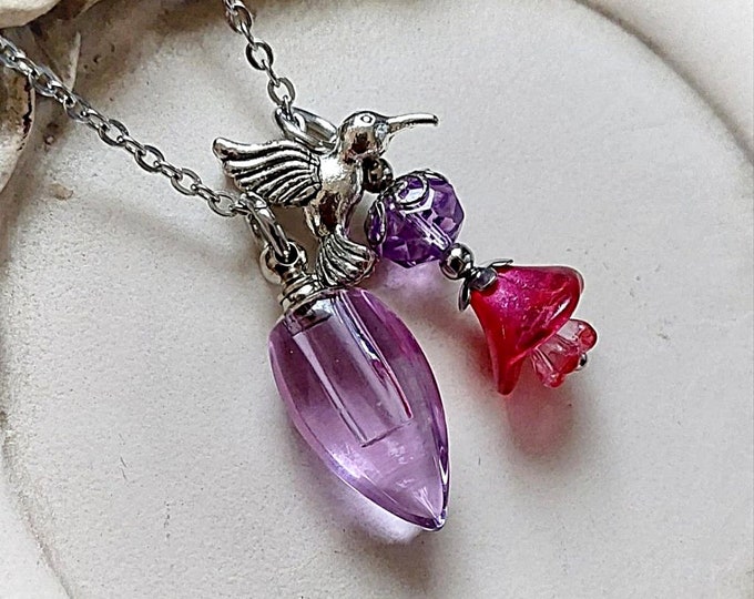 Hummingbird Keepsake Urn Necklace for Ashes | Cremation Jewelry Necklace | Lavender Urn Pendant | Urn Jewelry | Memorial Ashes Jewellery