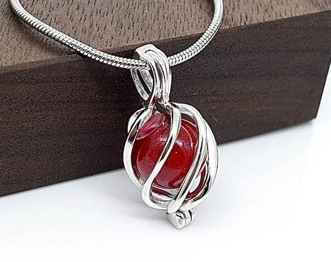 Ruby Red Glass Locket | Sterling Silver Urn Necklace for Ashes | Urn Jewelry for Women | Cremation Jewelry | Keepsake Jewelry Gifts