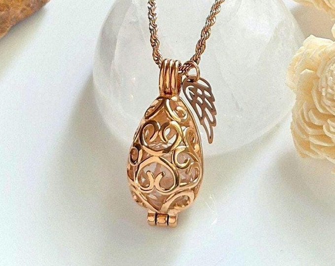Rose Gold Teardrop Locket Urn Necklace: Stainless Steel Cremation Jewelry | Pendant for Ashes | Memorial Jewelry Keepsakes | Sympathy Gifts