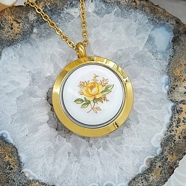 Yellow Rose Keepsake Locket Urn Necklace for Ashes Jewelry | Rose Urn Necklace | Gift for Mom Grandma Daughter | Memorial Cremation Jewelry