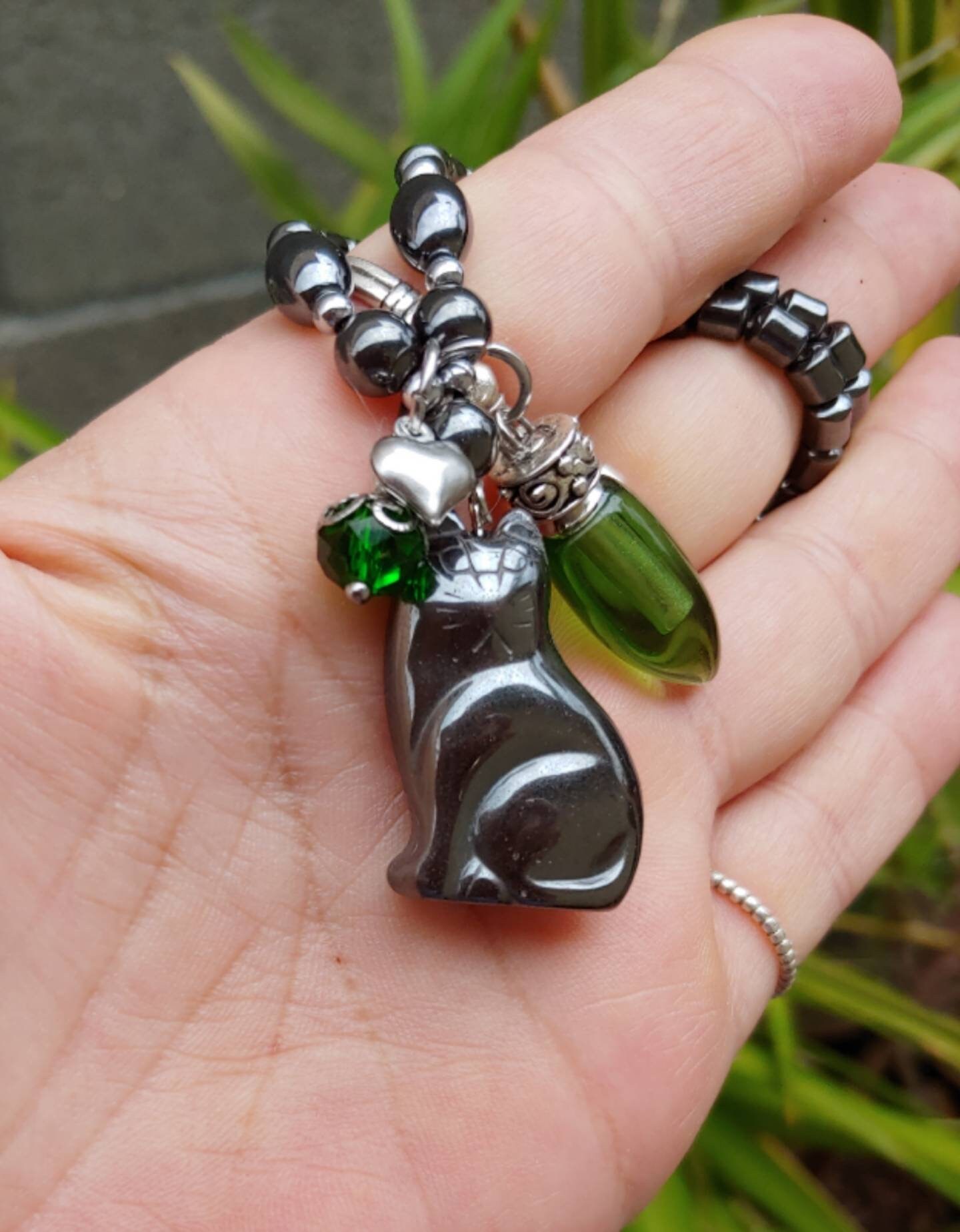 Black Hematite Cat Urn Necklace Fillable Jewelry Cat Hair Locket Cat Urn Pendant Cat