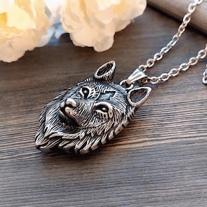 Wolf Locket Necklace | Stainless Steel Cremation Jewelry, Dog Memorial Pendants for Men - Women