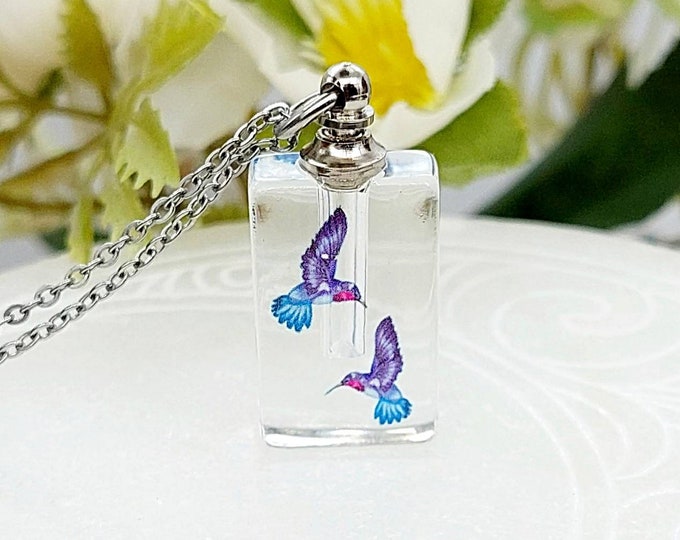 Hummingbirds Keepsake Ashes Jewelry Urn Necklace | Cremation Jewelry | Memorial Jewelry for Women | Handmade Urn Jewelry for Ashes