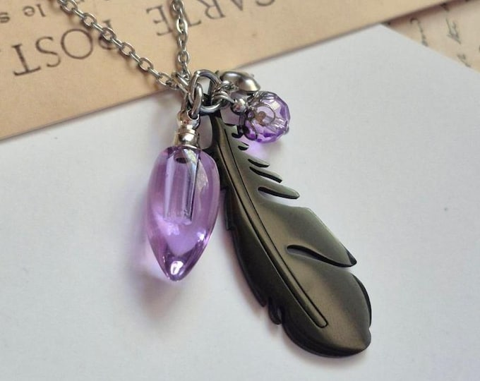 Black Feather Keepsake : Urn Necklace for Ashes | Cremation Jewelry | Crow, Raven, Bird Ashes Pendant | Memorial Gift