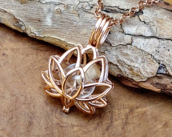 Lotus Flower Urn Necklace : Rose Gold Stainless Steel Cremation Ash Jewelry | Keepsake Locket for Ash Cremains | Sympathy Gift