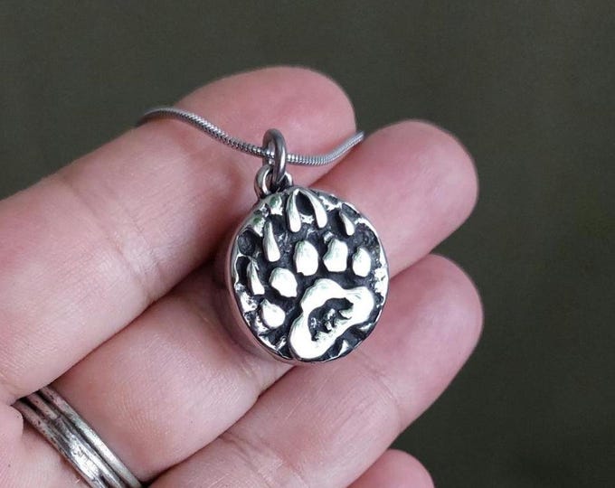 Bear Pawprint Locket: Cremation Jewelry for Ashes, Locks of Hair | Urn Necklace | Ash Remains Pendant | Mama Bear, Papa Bear Memorial Gift