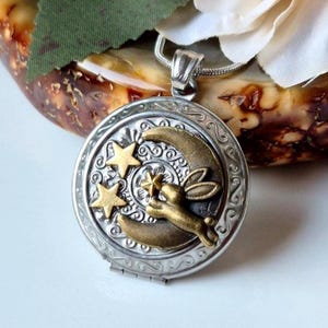 Moon Bunny Memorial Locket: Fur/Ashes Keepsake Urn Necklace | Cremation Ash Pendant