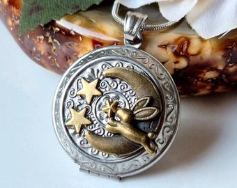 Moon Bunny Memorial Locket: Fur/Ashes Keepsake Urn Necklace | Cremation Ash Pendant
