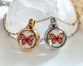 Monarch Butterfly Locket | Small Urn Necklace | Stainless Steel Cremation Jewelry | Ashes Keepsake | Sympathy Gifts