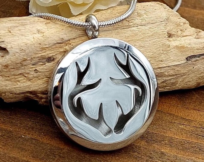 Deer Antler Locket, Urn Necklace for Ashes / Locks of Hair, Stainless Steel Cremation Jewelry for men or women