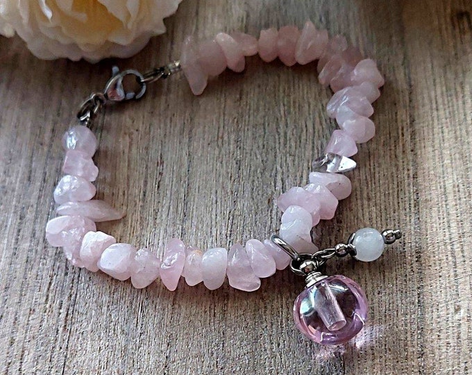 Pink Rose Quartz Urn Bracelet for Memorial Ash | Mourning Jewelry | Cremation Jewelry | Keepsake Bracelet | Cremation Bracelet | Urn Jewelry