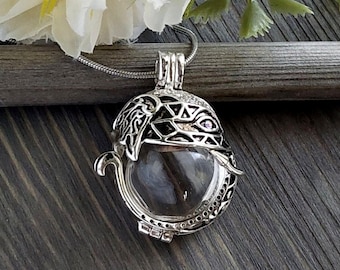 Elephant Cremation Necklace | Silver Plated Urn Pendant | Glass Orb Keepsake Locket