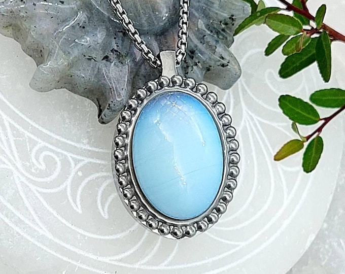 Cremation Urn Necklace for Human Ashes or Animal Ashes | Opalite Urn Jewellery | Stainless Steel Cremation Jewelry | Sympathy Gifts for Her