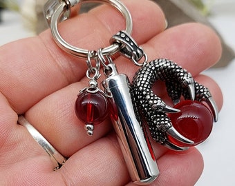 Memorial Jewelry Red Crystal Ball Claw Urn Keychain | Cremation Jewelry | Secret Compartment Stash Box |  Cremation Jewelry Gift for Men